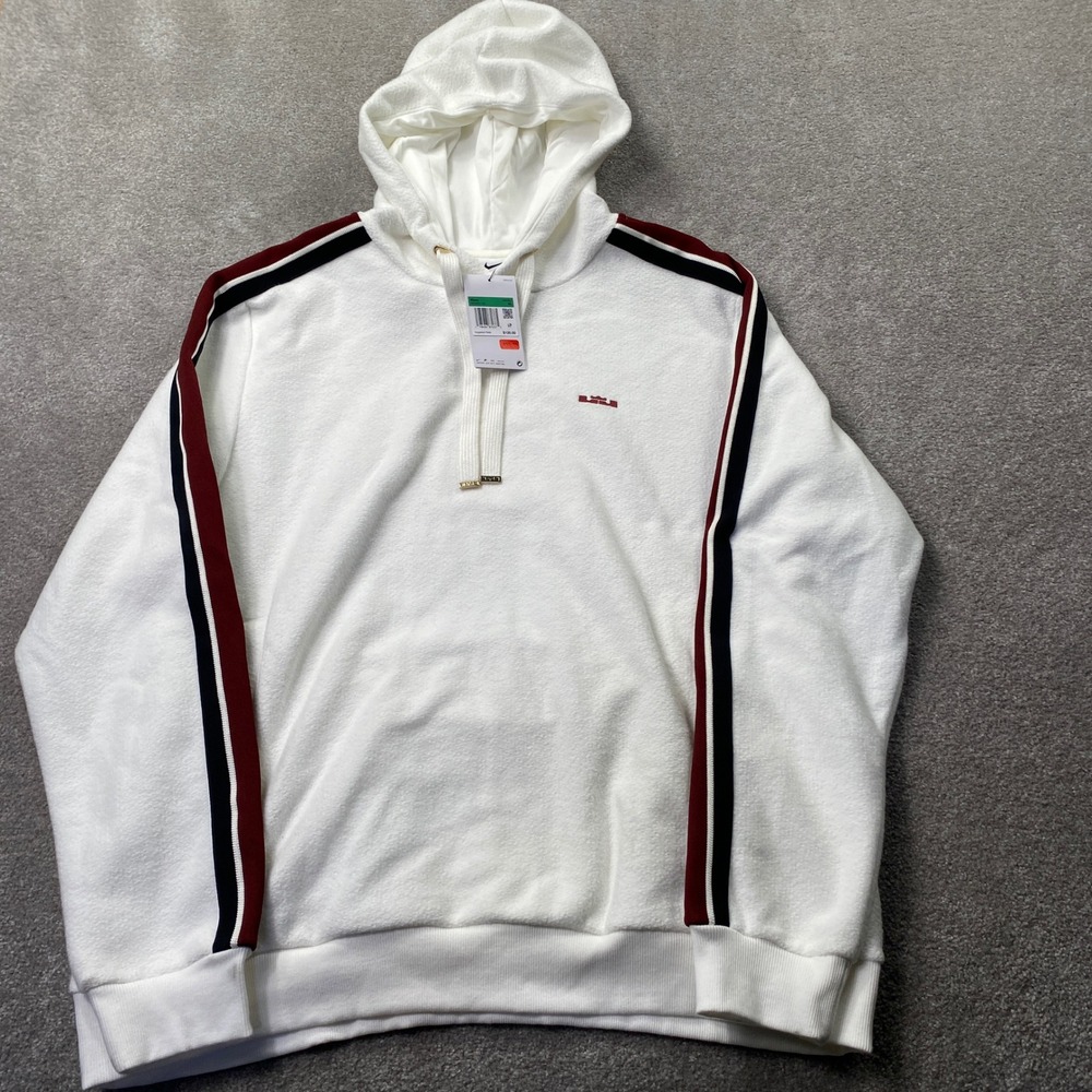 Nike LeBron James Hoodie Mens XL White Therma-FIT 1/4 Zip Striped HV3403-133